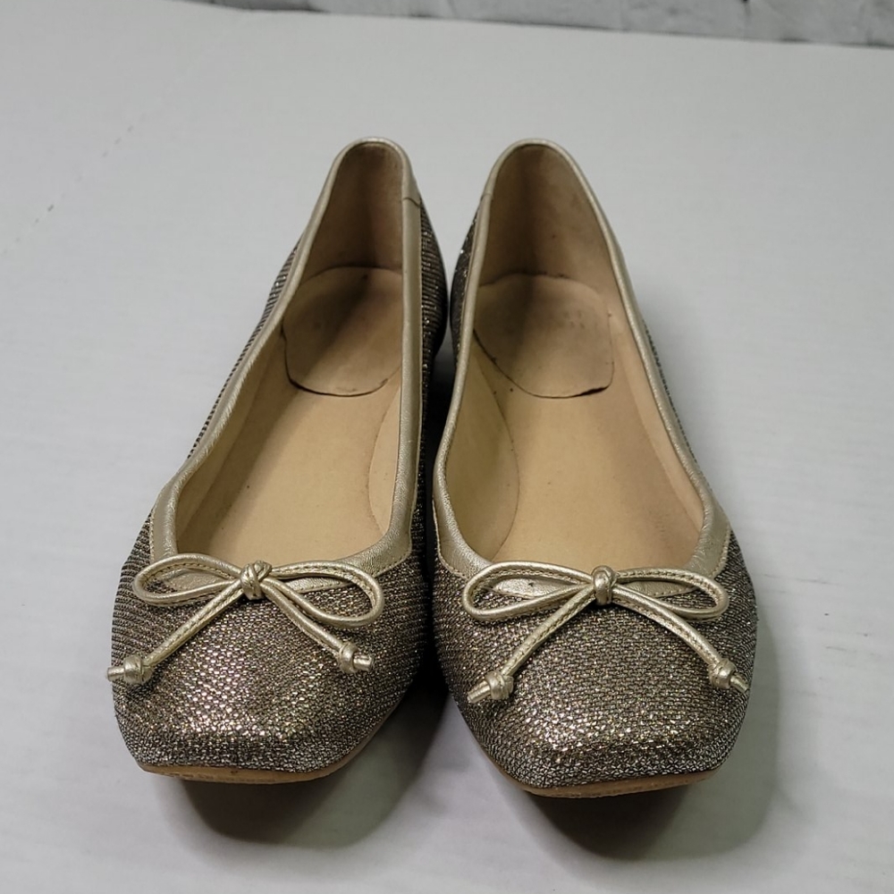 Stuart weitzman gold glitter bow ballet flats